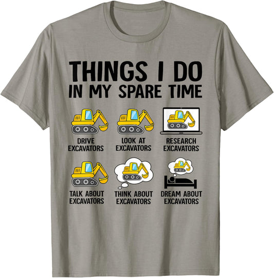 Things I Do In My Spare Time Excavator Construction Boy Kids T-Shirt - T-Shirt | Sand