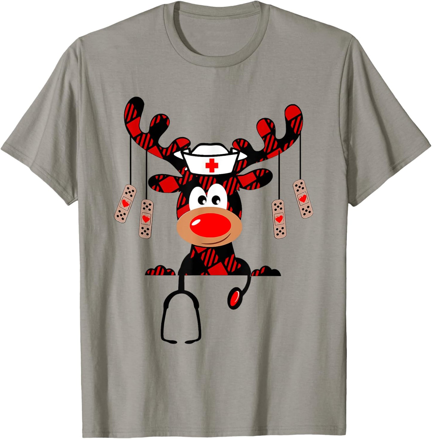 Nurse Christmas Reindeer Nurse Plaid NICU RN LPN Scrub Top T-Shirt - T-Shirt | Sand