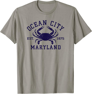 Ocean City Maryland Crab Souvenir Retro Throwback Men Women T-Shirt - T-Shirt | Sand