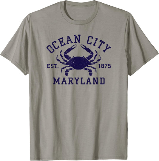 Ocean City Maryland Crab Souvenir Retro Throwback Men Women T-Shirt - T-Shirt | Sand