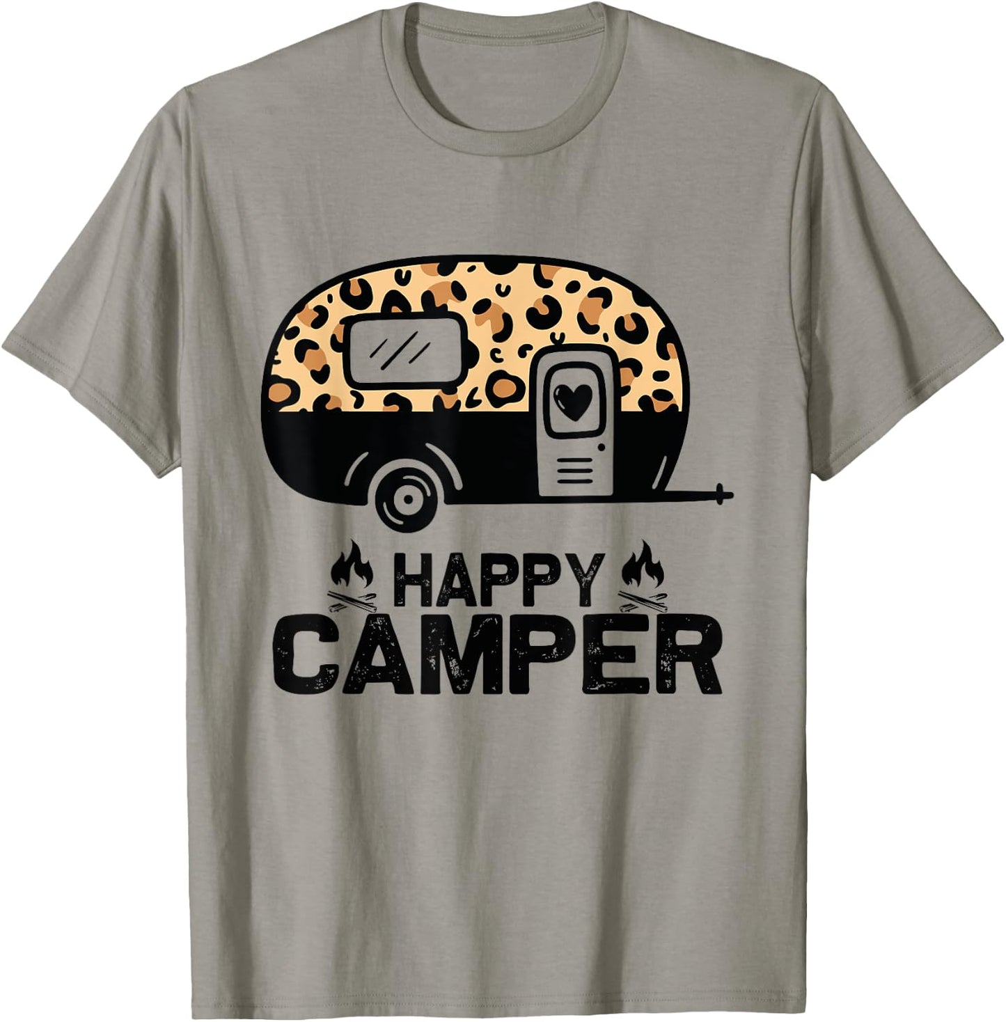 Happy Camper Leopard Funny Matching Camping Crew T-Shirt - T-Shirt | Sand