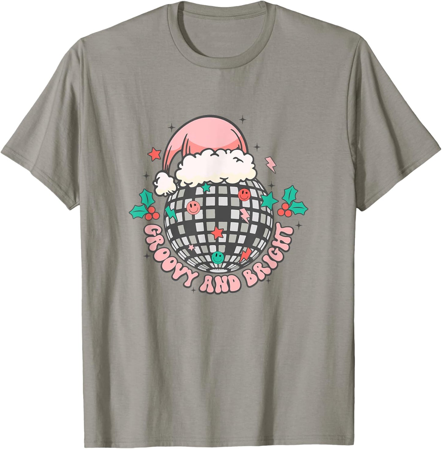 Disco Christmas Ball Retro Groovy Bright Santa Hat T-Shirt - T-Shirt | Sand