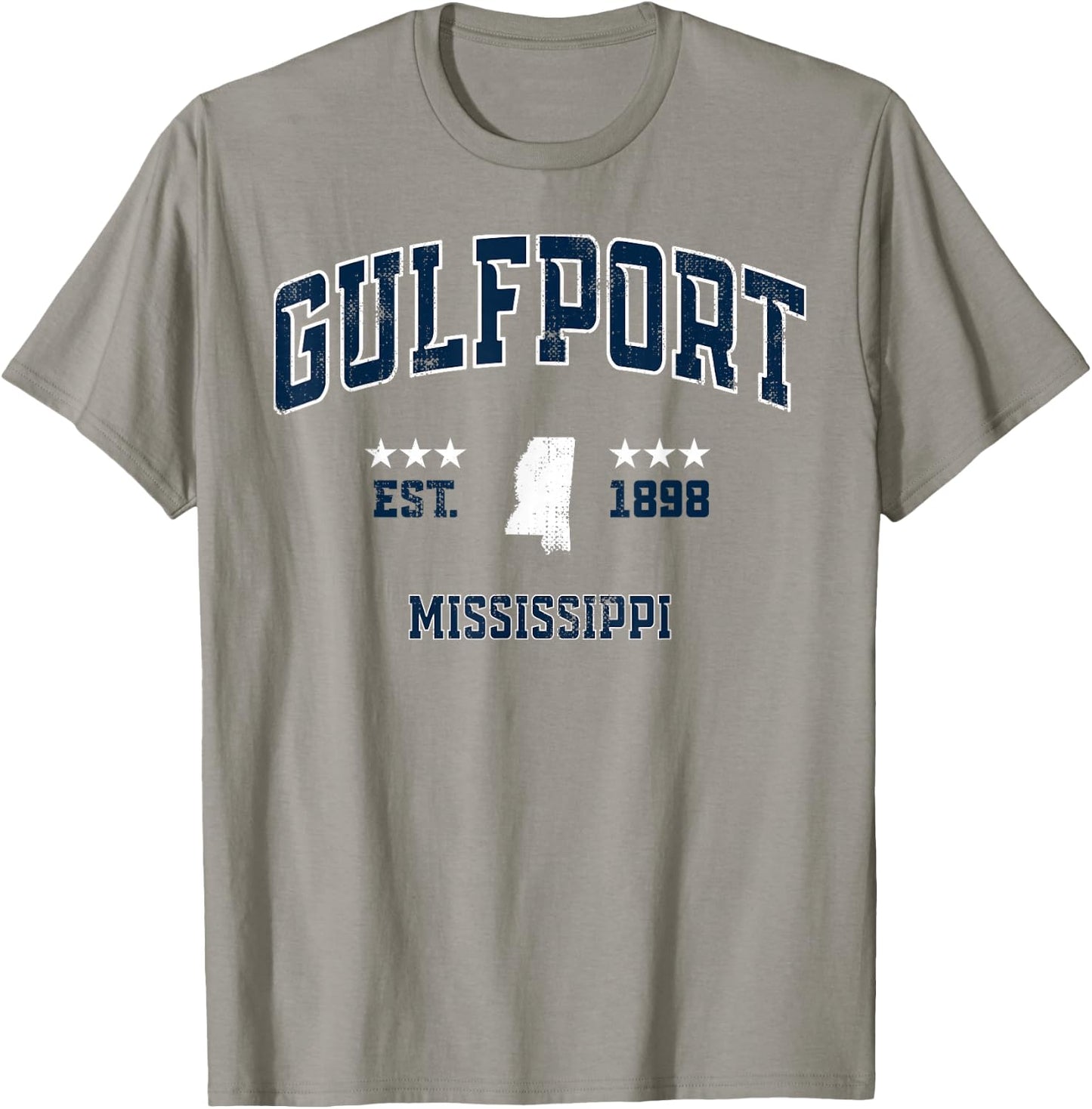 Gulfport Mississippi MS Vintage Athletic Navy Sports T-Shirt - T-Shirt | Sand