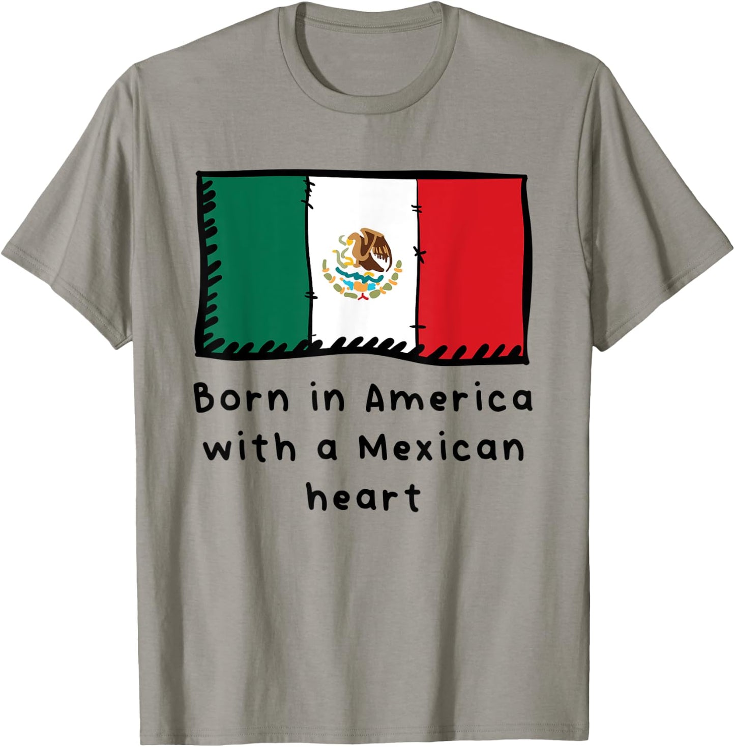 Born In America With A Mexican Heart Cute Mexico Flag T-Shirt - T-Shirt | Sand