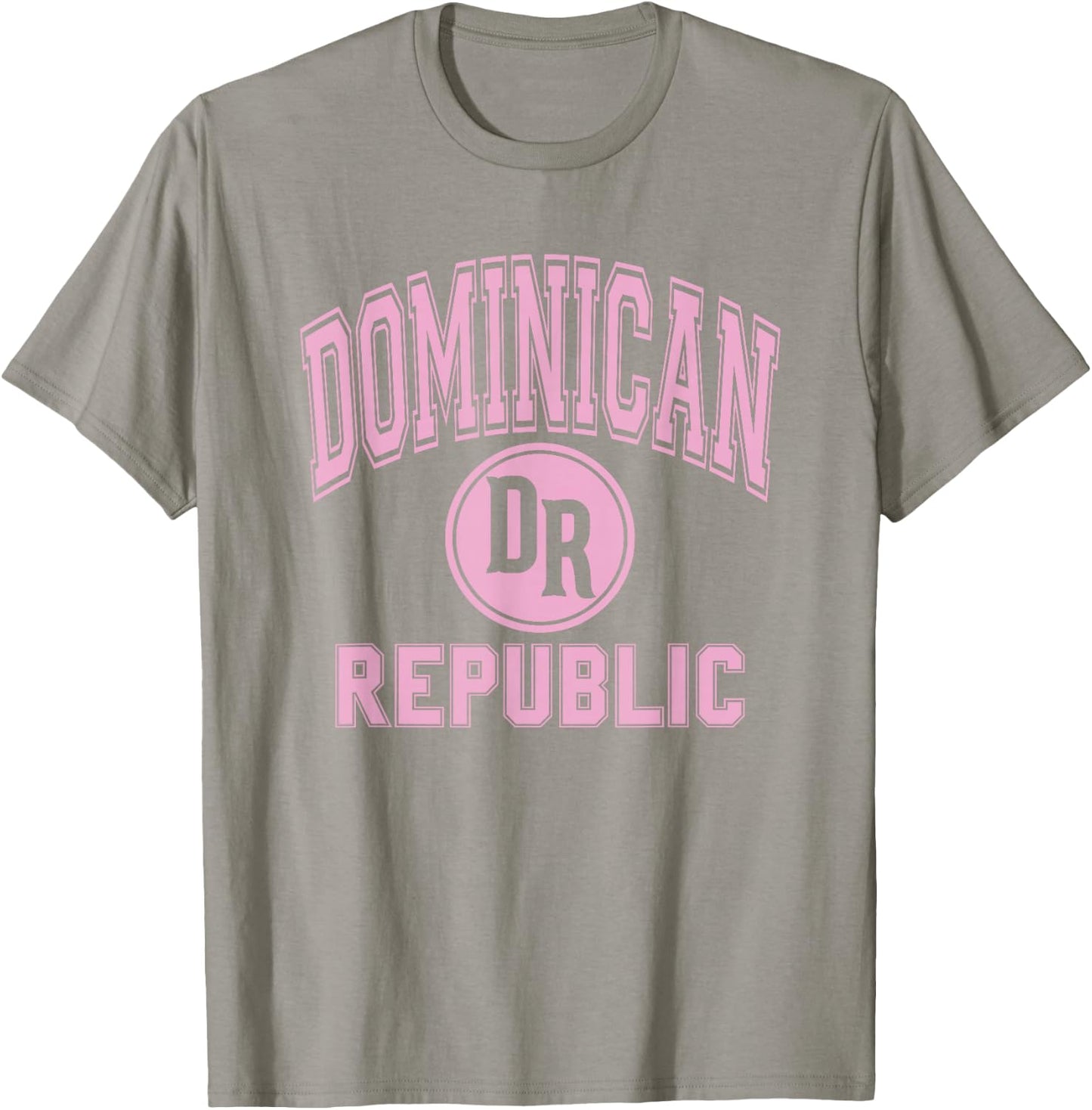 Dominican Republic Text DR Circle White with Pink Print T-Shirt - T-Shirt | Sand