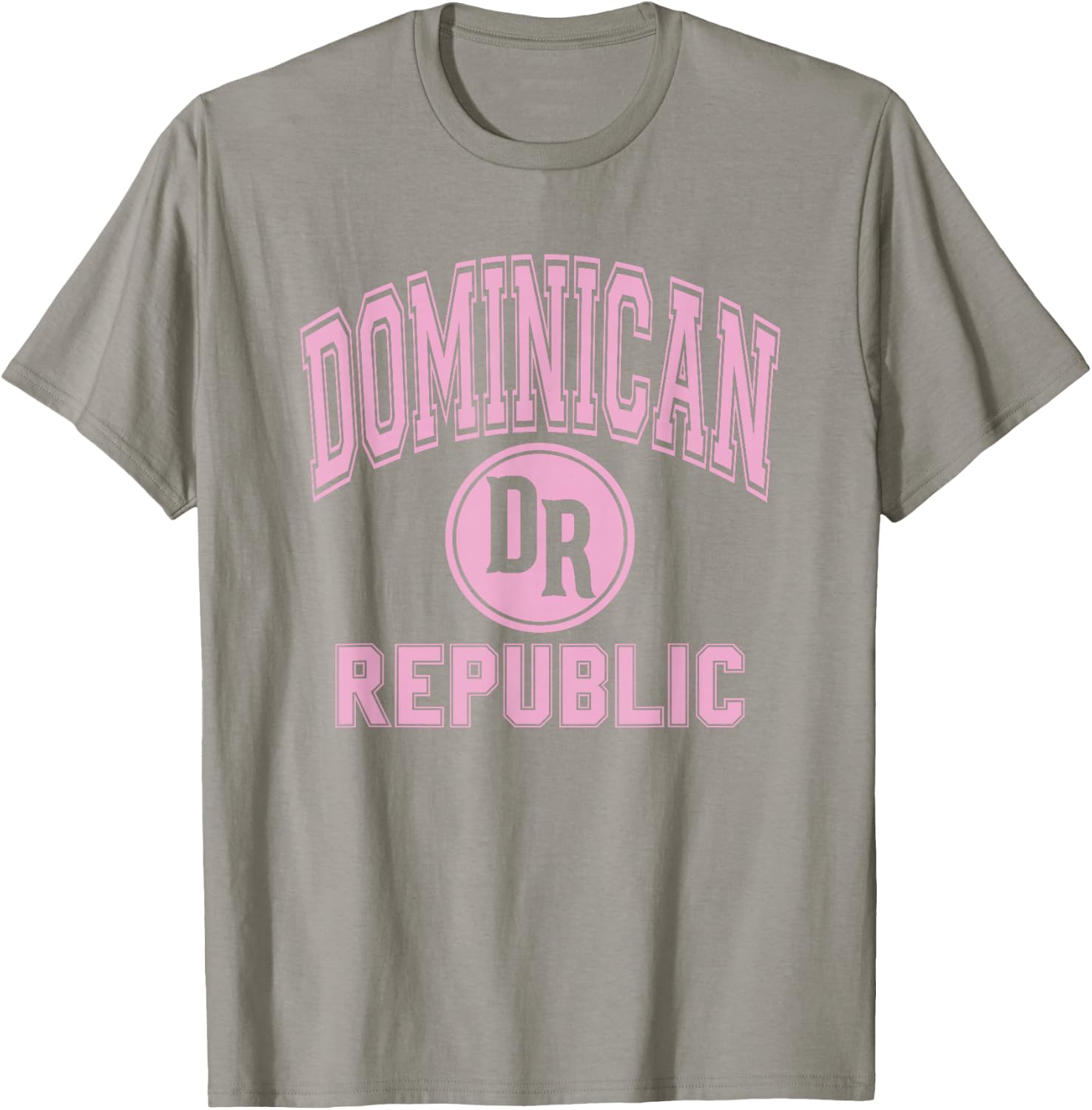 Dominican Republic Text DR Circle White with Pink Print T-Shirt - T-Shirt | Sand