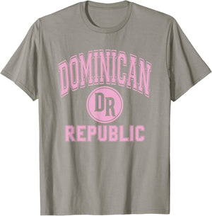 Dominican Republic Text DR Circle White with Pink Print T-Shirt - T-Shirt | Sand