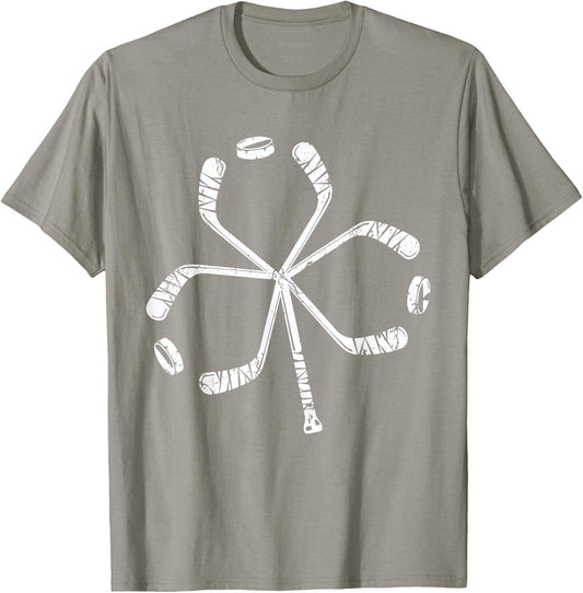 St Patricks Day Hockey Shamrock Vintage Stick Saint Paddy's T-Shirt - T-Shirt | Sand