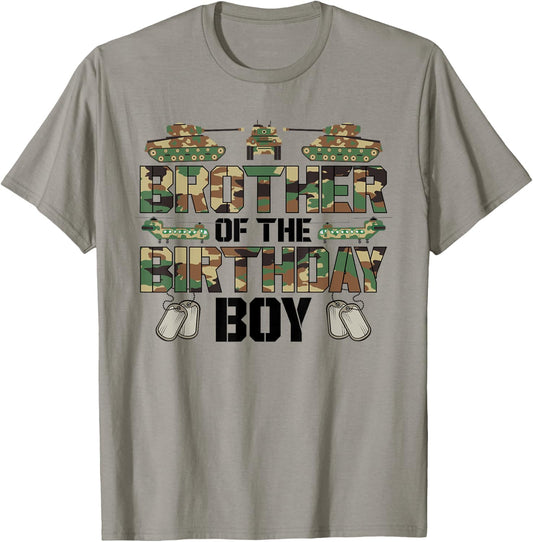 Brother Of The Birthday Boy Military Matching Army Theme T-Shirt - T-Shirt | Sand