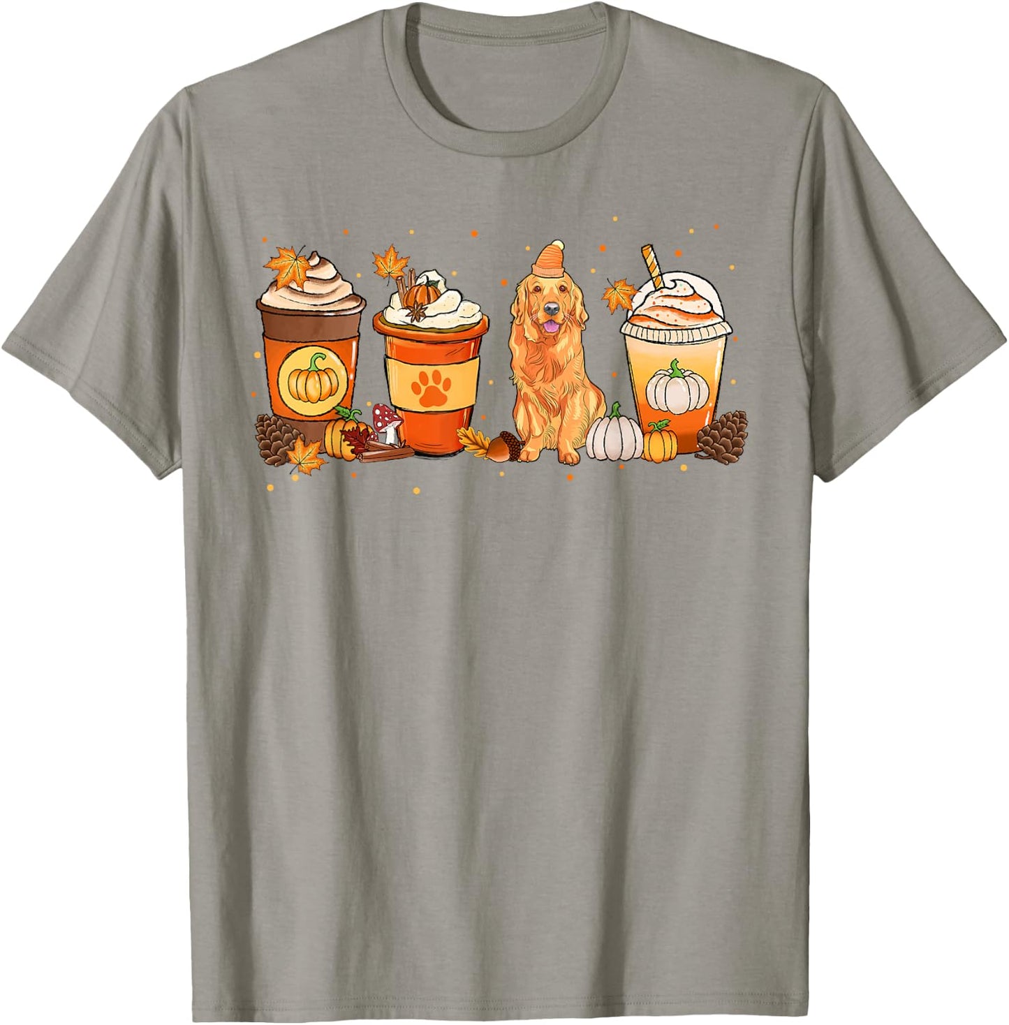 Pumpkin Spice Latte Golden Retriever Fall Thanksgiving T-Shirt - T-Shirt | Sand