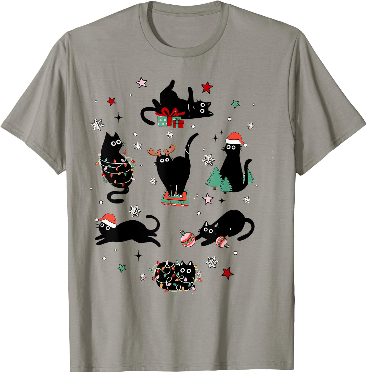 Santa Cat Light Gorgeous Reindeer Pajama Christmas Cat Lover T-Shirt - T-Shirt | Sand