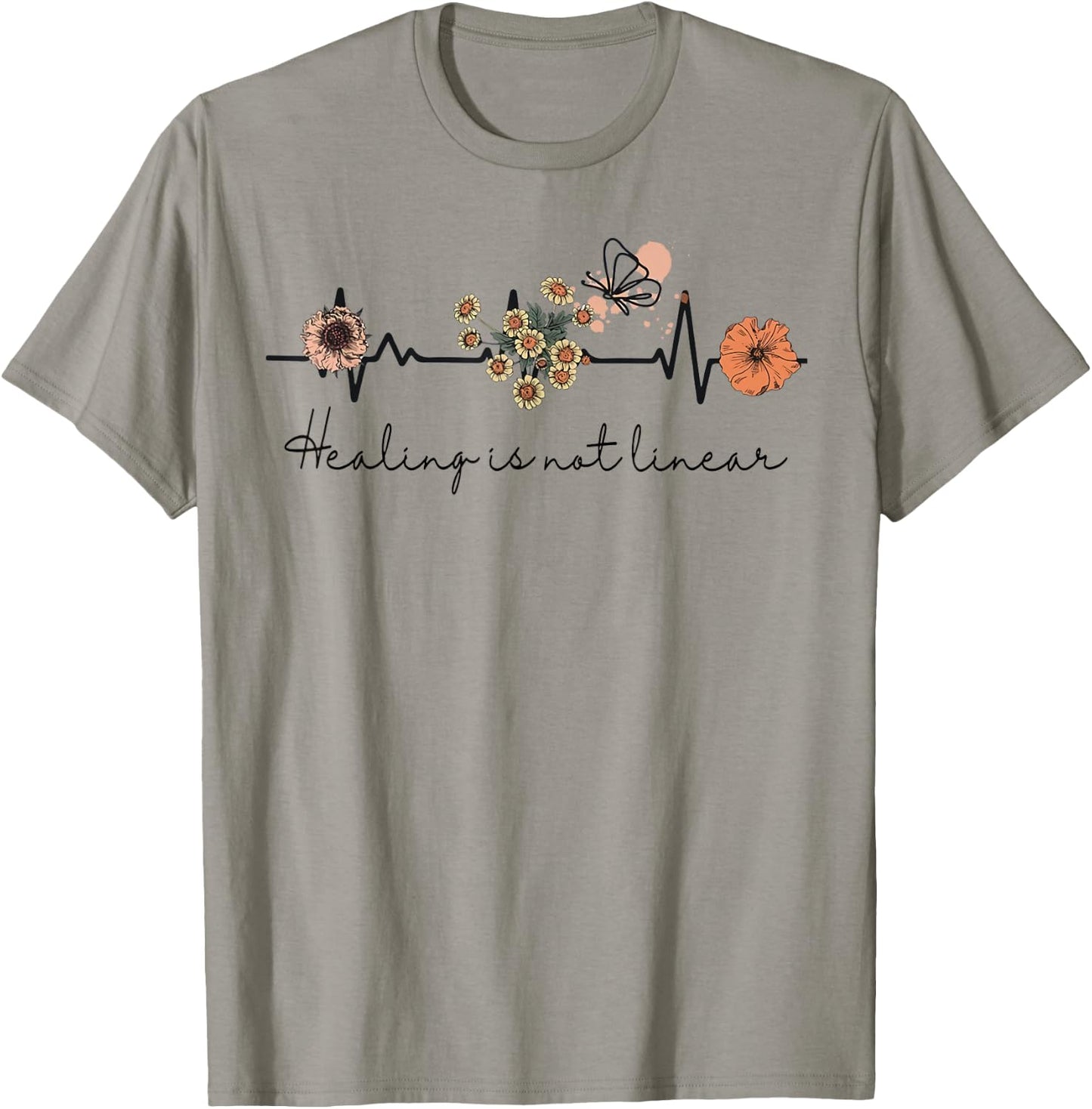 Healing Is Not Linear Mental Health Awareness Flower Quote T-Shirt - T-Shirt | Sand