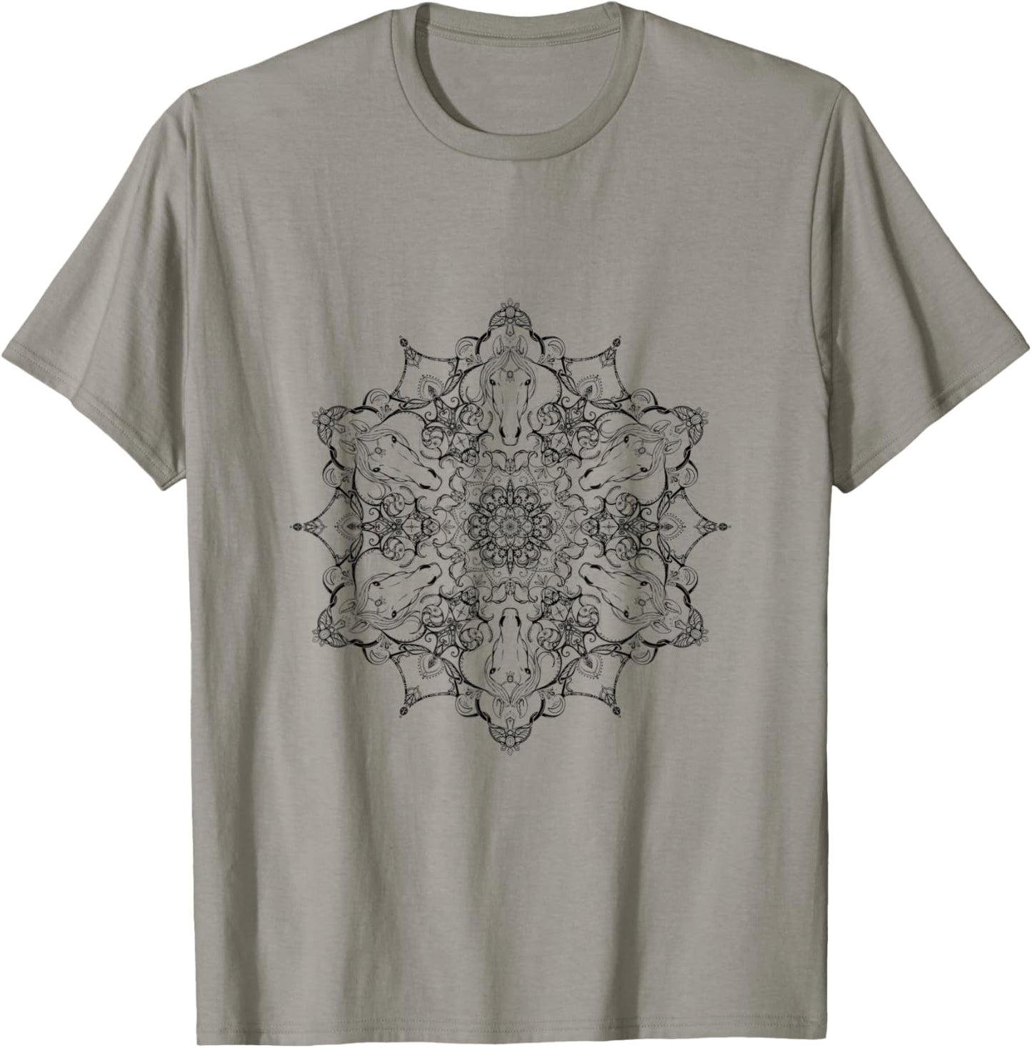 Mystical Magical Black and White Horse Head Mandala T-Shirt - T-Shirt | Sand