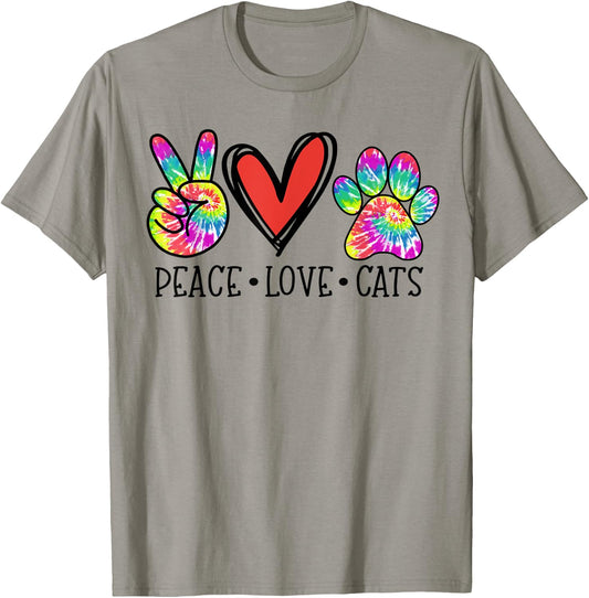 Peace Love Cats Paws Tie Dye Rainbow Animal Rescue T-Shirt - T-Shirt | Sand