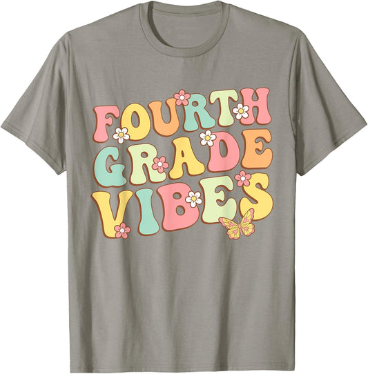 Fourth Grade Vibes Hello Team 4th Grade Teacher Kids Retro T-Shirt - T-Shirt | Sand