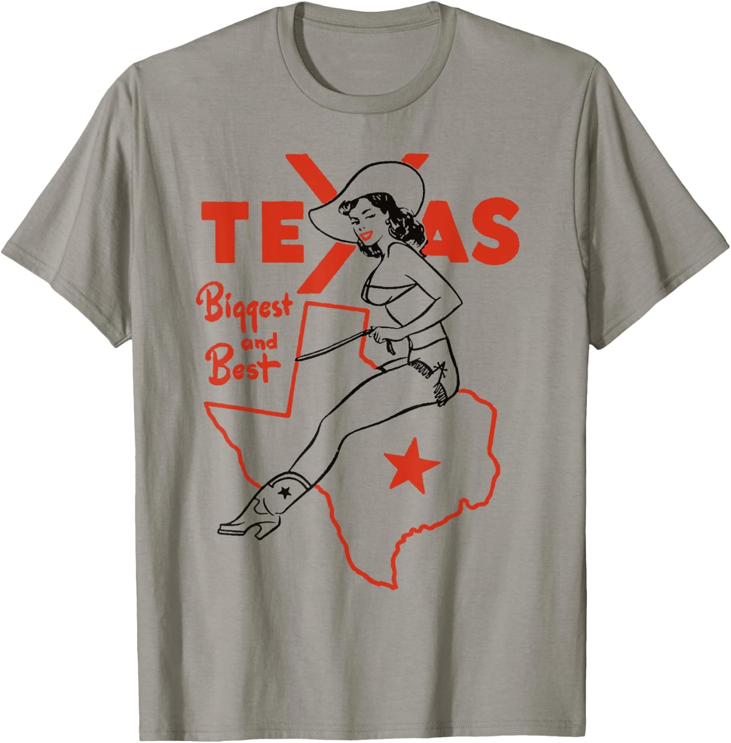 Vintage Rodeo Texas Pride Boots & Bikini Pin-Up Cowgirl T-Shirt - T-Shirt | Sand