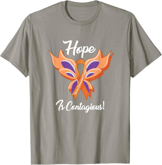 Uterine Endometrial Cancer Awareness Hope Butterfly T Shirt T-Shirt - T-Shirt | Sand