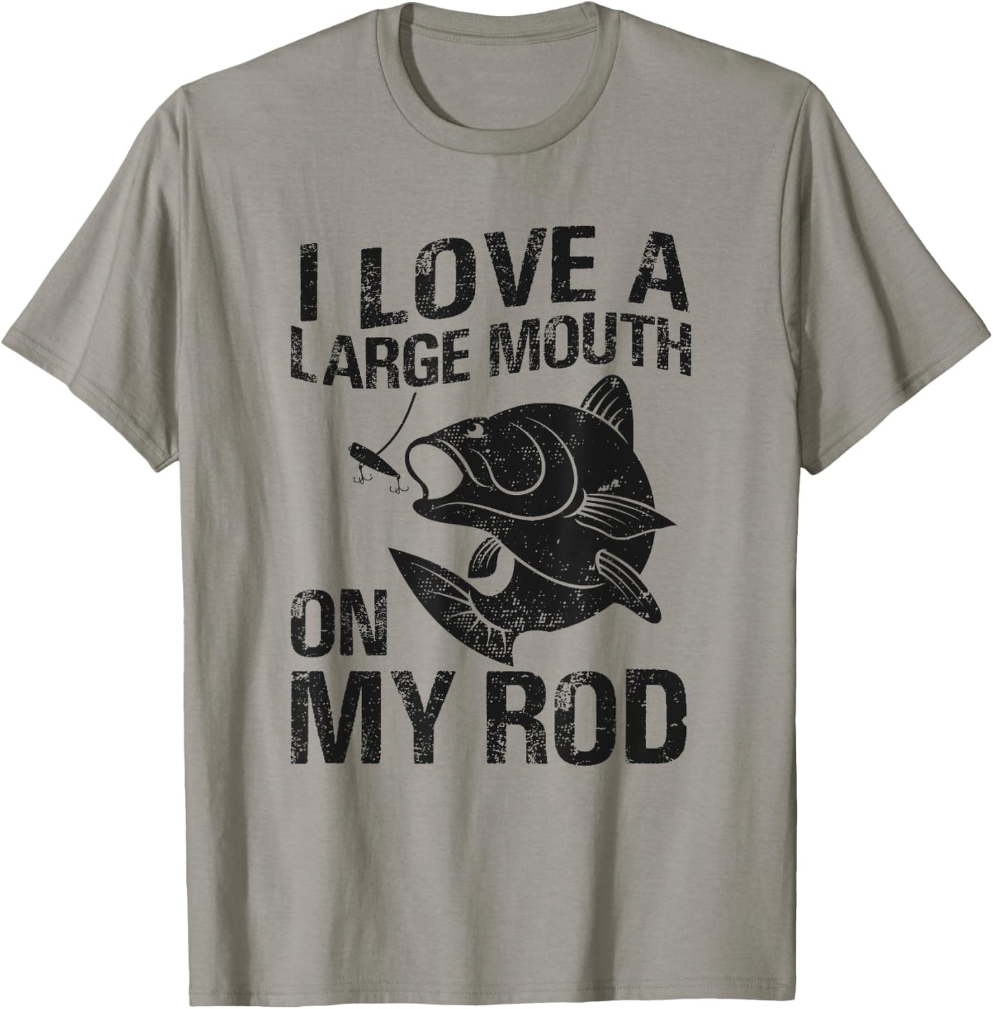 I Love a Large Mouth On My Rod Funny Bass Fisherman Graphic T-Shirt - T-Shirt | Sand