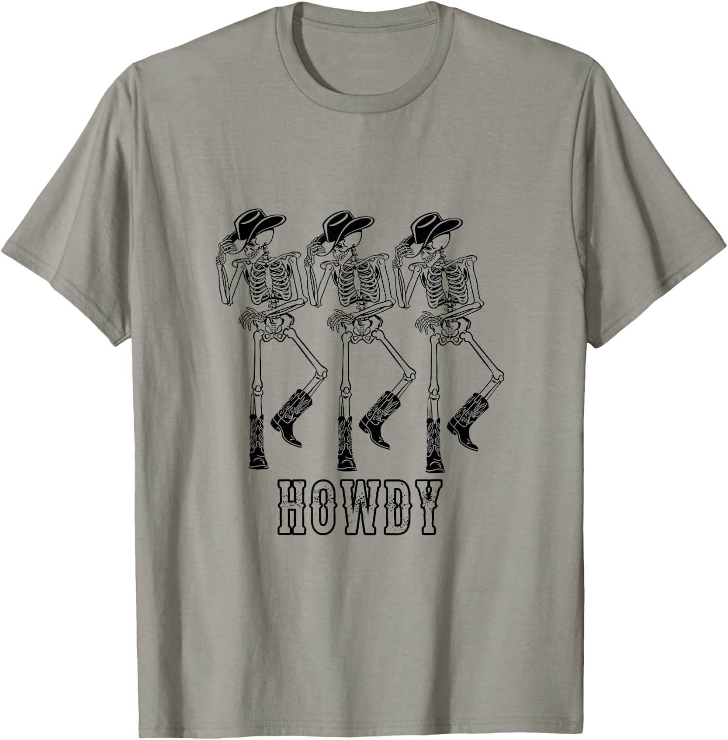 Retro Howdy Skeleton Cowgirl Dancing Cowboy Boots Horse T-Shirt - T-Shirt | Sand
