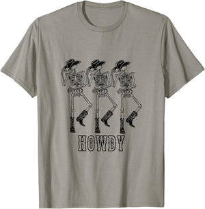 Retro Howdy Skeleton Cowgirl Dancing Cowboy Boots Horse T-Shirt - T-Shirt | Sand