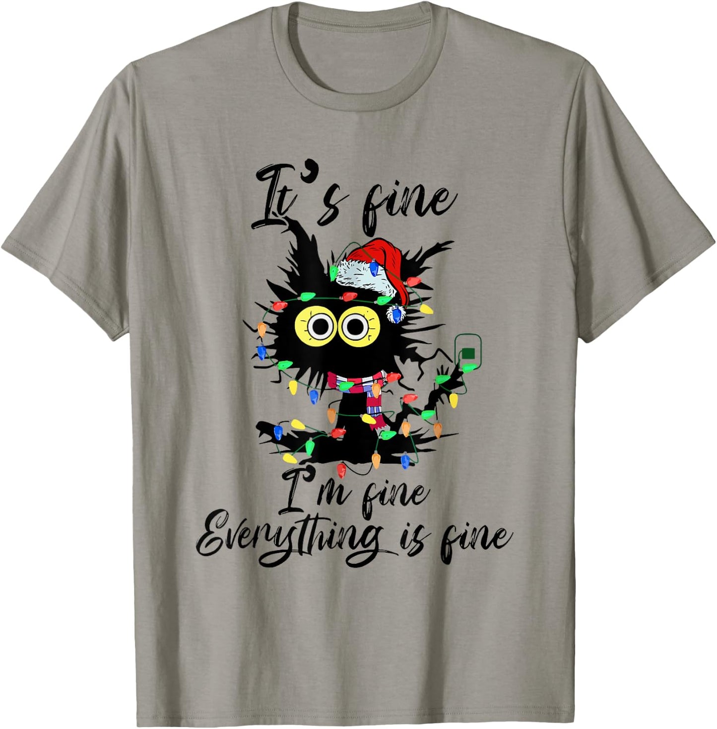 It's Fine I'm Fine Everything Is Fine Funny Cat Christmas Men Women Kids T-Shirt - T-Shirt | Sand