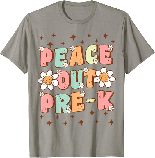 Peace Out Pre-K Cute Groovy Last Day of Preschool Graduation T-Shirt - T-Shirt | Sand