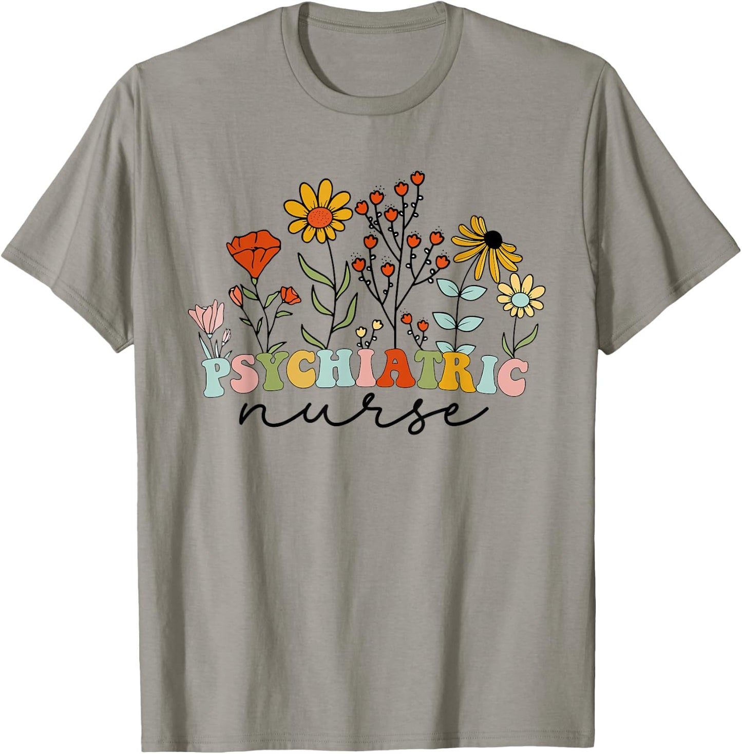 Vintage floral Psychiatric Nurse Cute RN Mental Health Nurse T-Shirt - T-Shirt | Sand