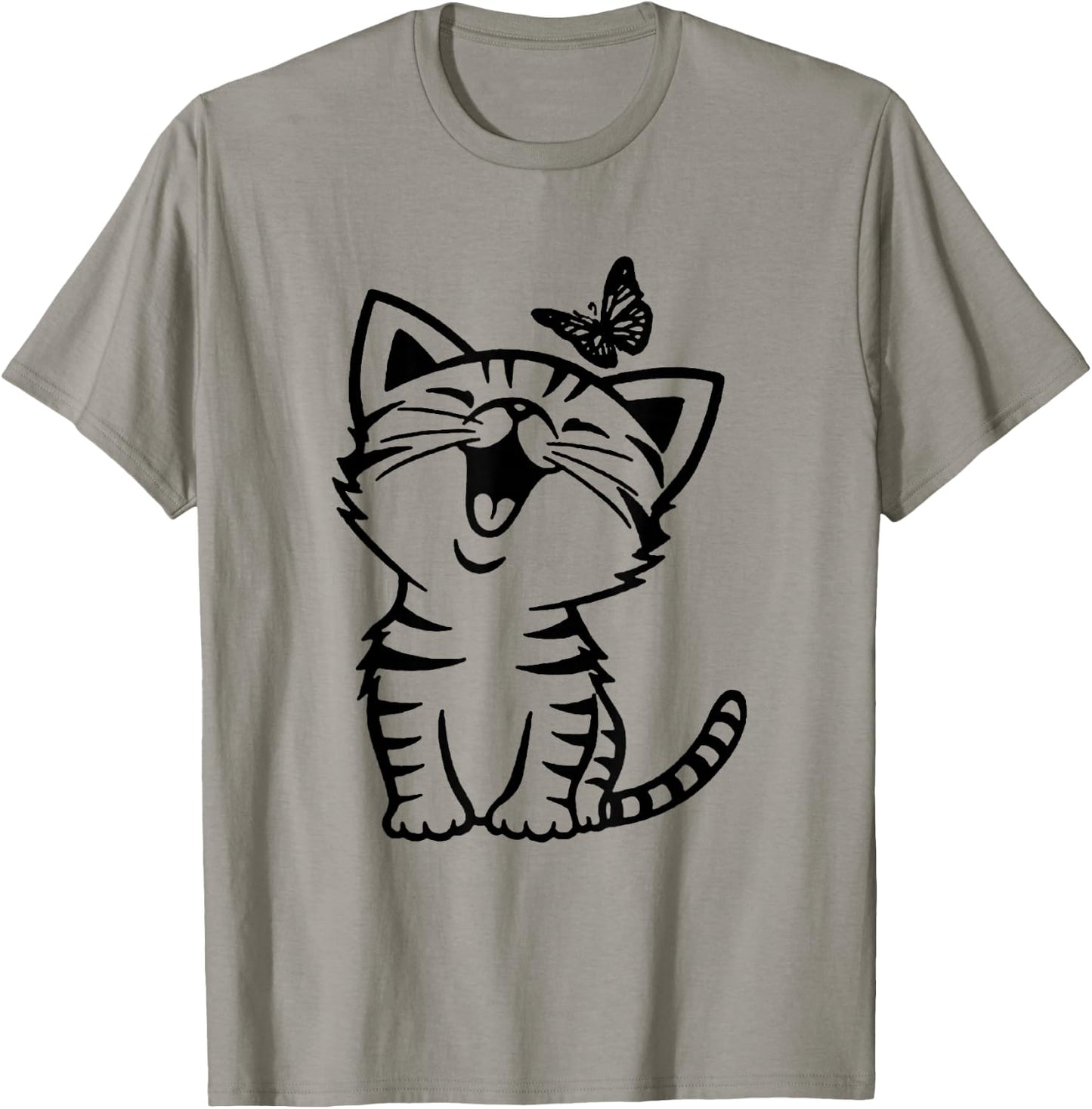 Funny Cat And Butterfly T-Shirt - T-Shirt | Sand