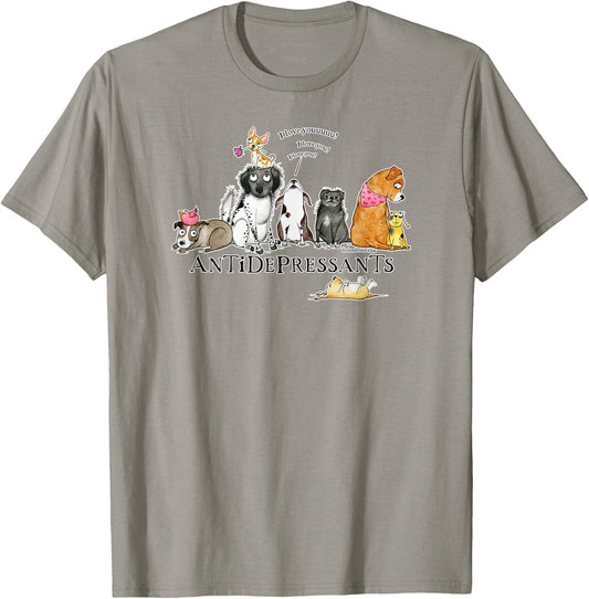 Red and Howling Antidepressants Dogs T-Shirt - T-Shirt | Sand