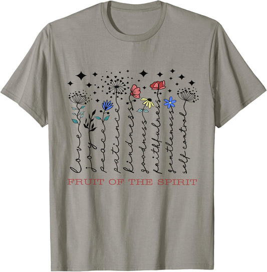 Fruit Of The Spirit Christian Religious Bible Verse Flowers T-Shirt - T-Shirt | Sand