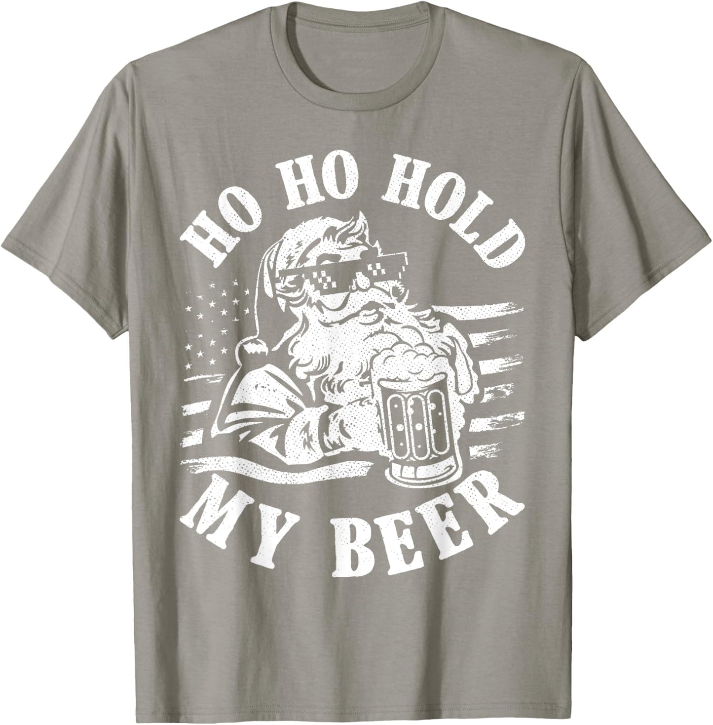 Christmas In July 2023 Hipster Santa Ho Ho Hold My Beer T-Shirt - T-Shirt | Sand