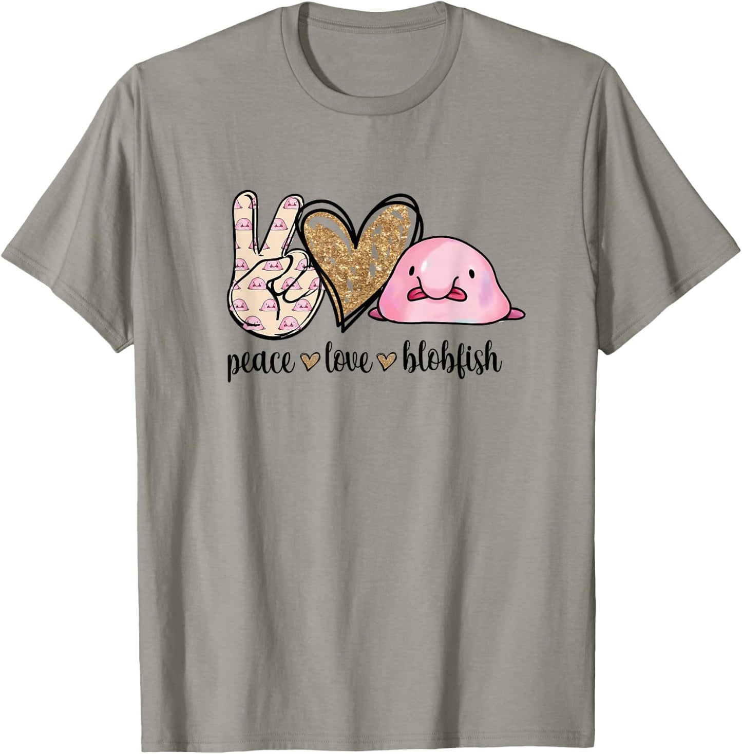 Girls Kids Peace Love Meme Blobfish Lover T-Shirt - T-Shirt | Sand