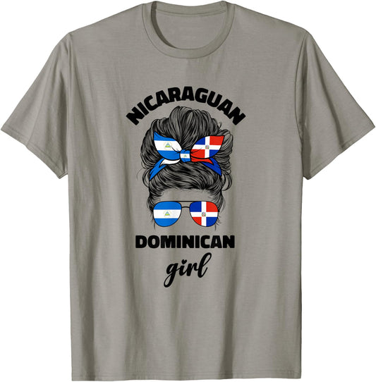 Half Dominican And Nicaraguan Nicaragua Flag Girl Women Mix T-Shirt - T-Shirt | Sand