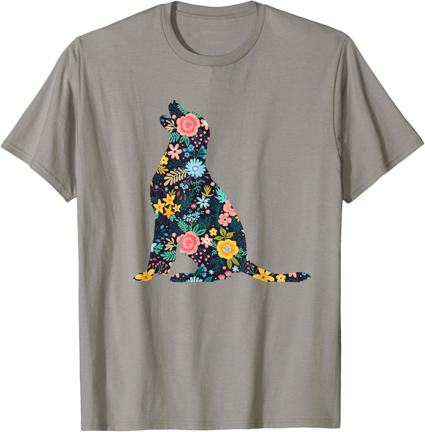 Labrador Retriever Floral Dog Silhouette Graphic T-Shirt - T-Shirt | Sand