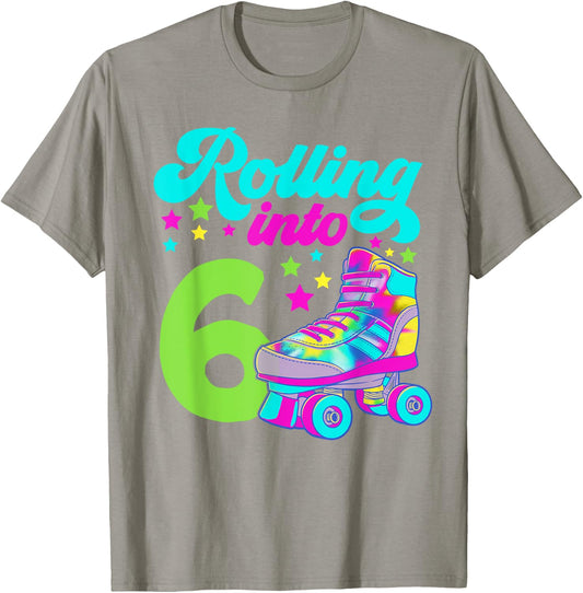 Rolling into 6 Girls 6th Birthday Roller Skates T-Shirt - T-Shirt | Sand