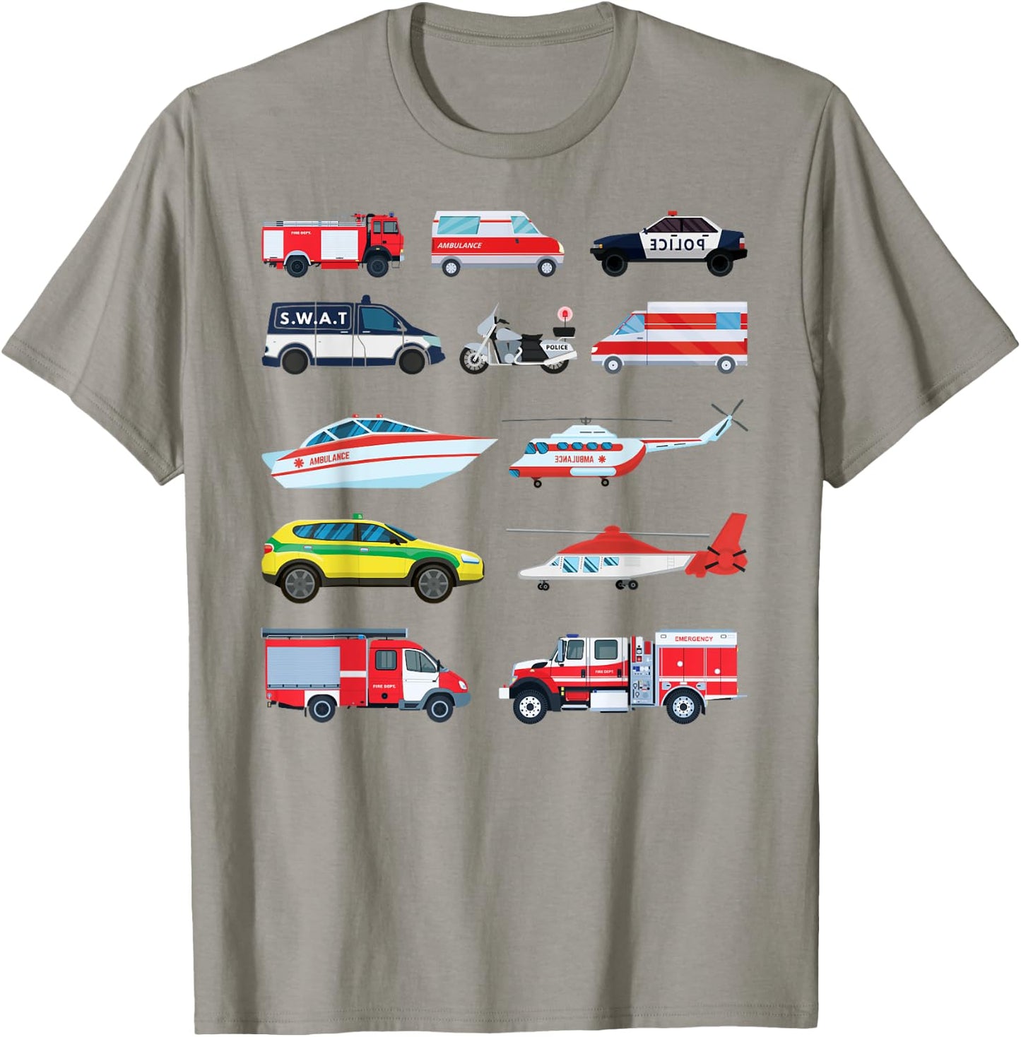 Emergency Vehicles, Emergency Boy and Girl T-Shirt - T-Shirt | Sand