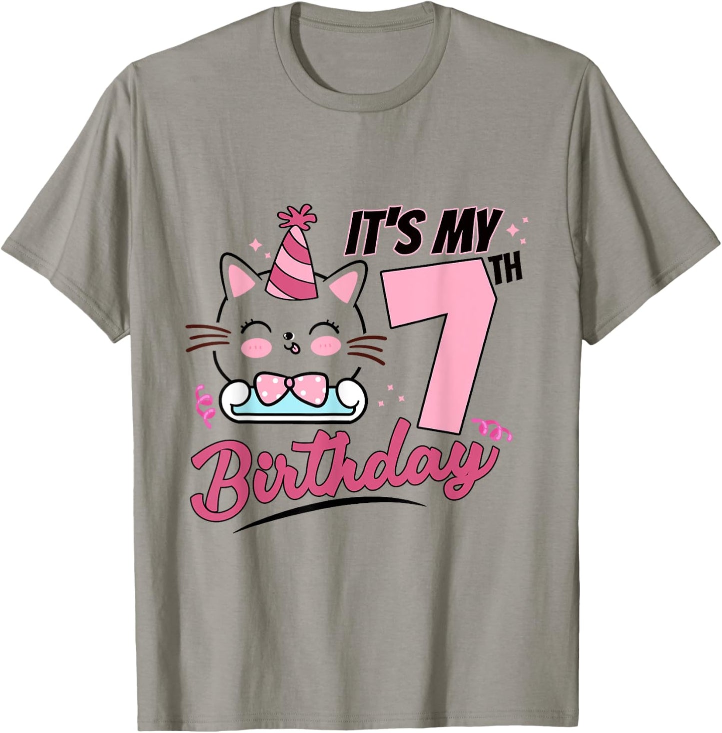It's My 7th Birthday Cute Cat Kitten 7 Years Old Girls T-Shirt - T-Shirt | Sand