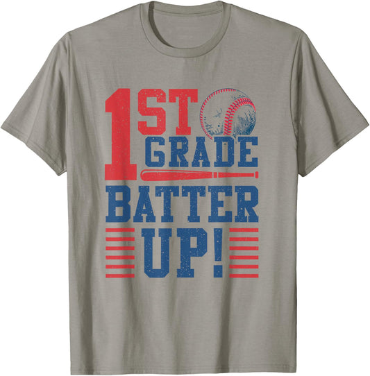 Baseball 1st Grade Back To School 1st Grade Batter Up T-Shirt - T-Shirt | Sand
