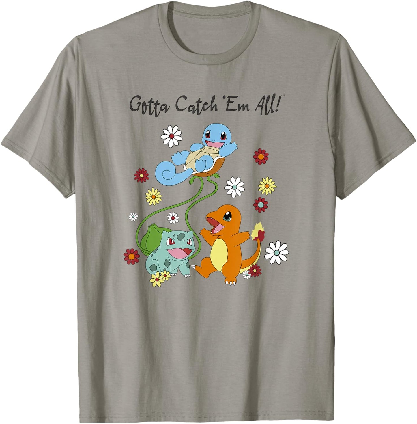 Pokémon Group Shot Starters Gotta Catch' Em All Floral T-Shirt - T-Shirt | Sand