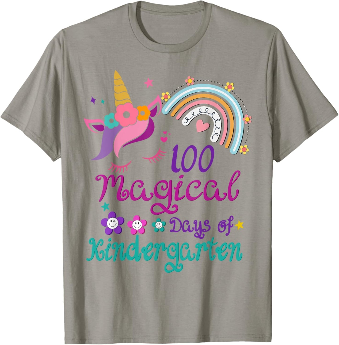 100 Days Of Kindergarten 100th Day School unicorn girls T-Shirt - T-Shirt | Sand