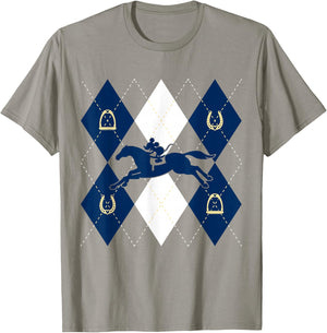 Disney Mickey Mouse Horse Racing Silhouette Argyle Pattern T-Shirt - T-Shirt | Sand