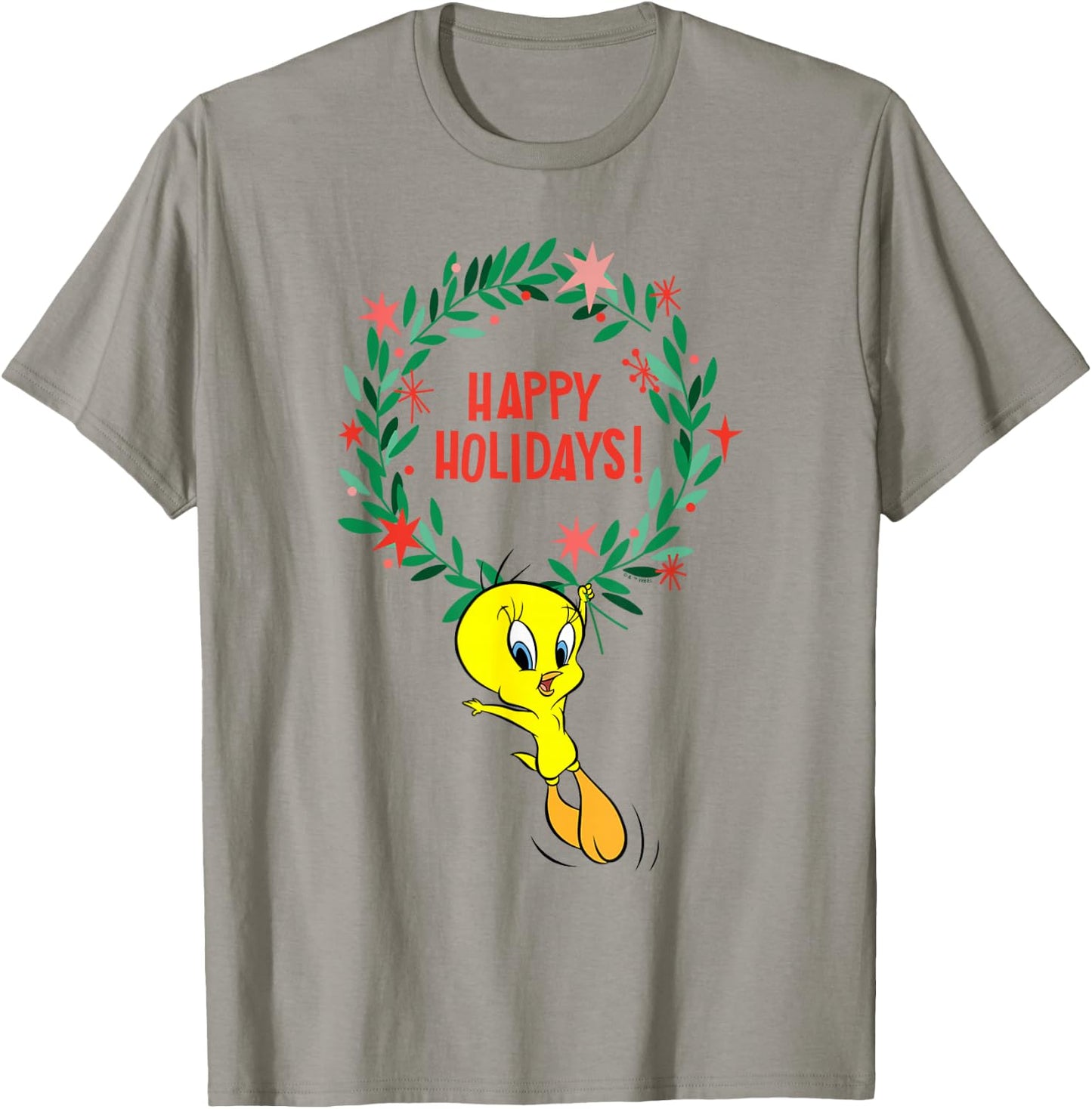 Looney Tunes Christmas Wreath Happy Holidays With Tweety T-Shirt - T-Shirt | Sand
