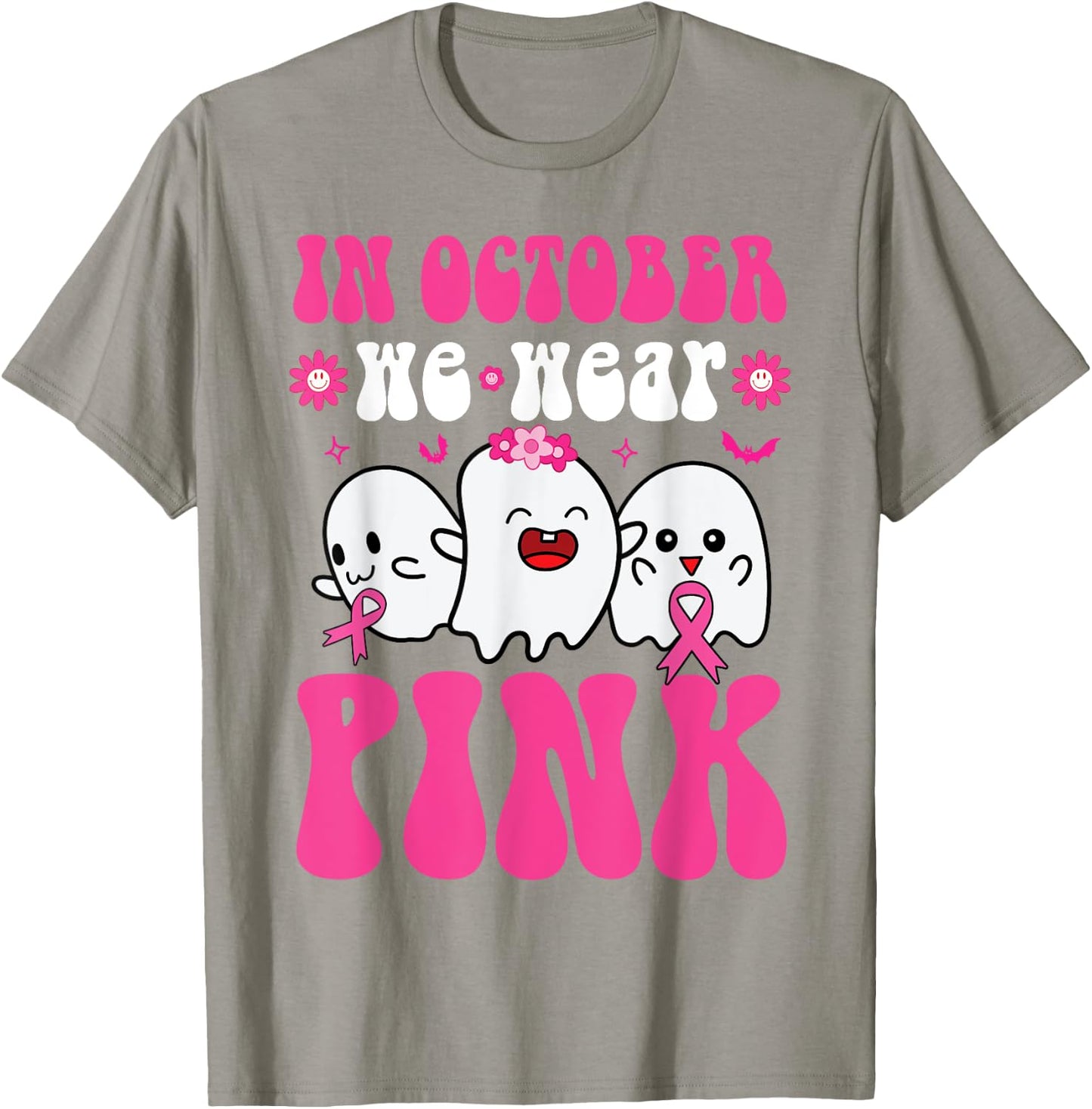 Groovy Wear Pink Breast Cancer Warrior Ghost Halloween Girls T-Shirt - T-Shirt | Sand