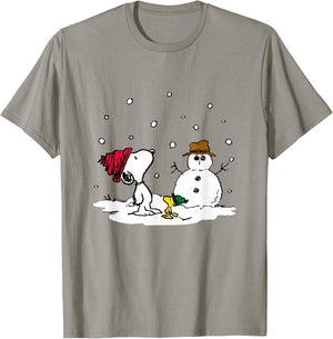 Peanuts - Snoopy Woodstock Snowman T-Shirt - T-Shirt | Sand