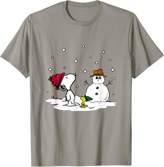 Peanuts - Snoopy Woodstock Snowman T-Shirt - T-Shirt | Sand