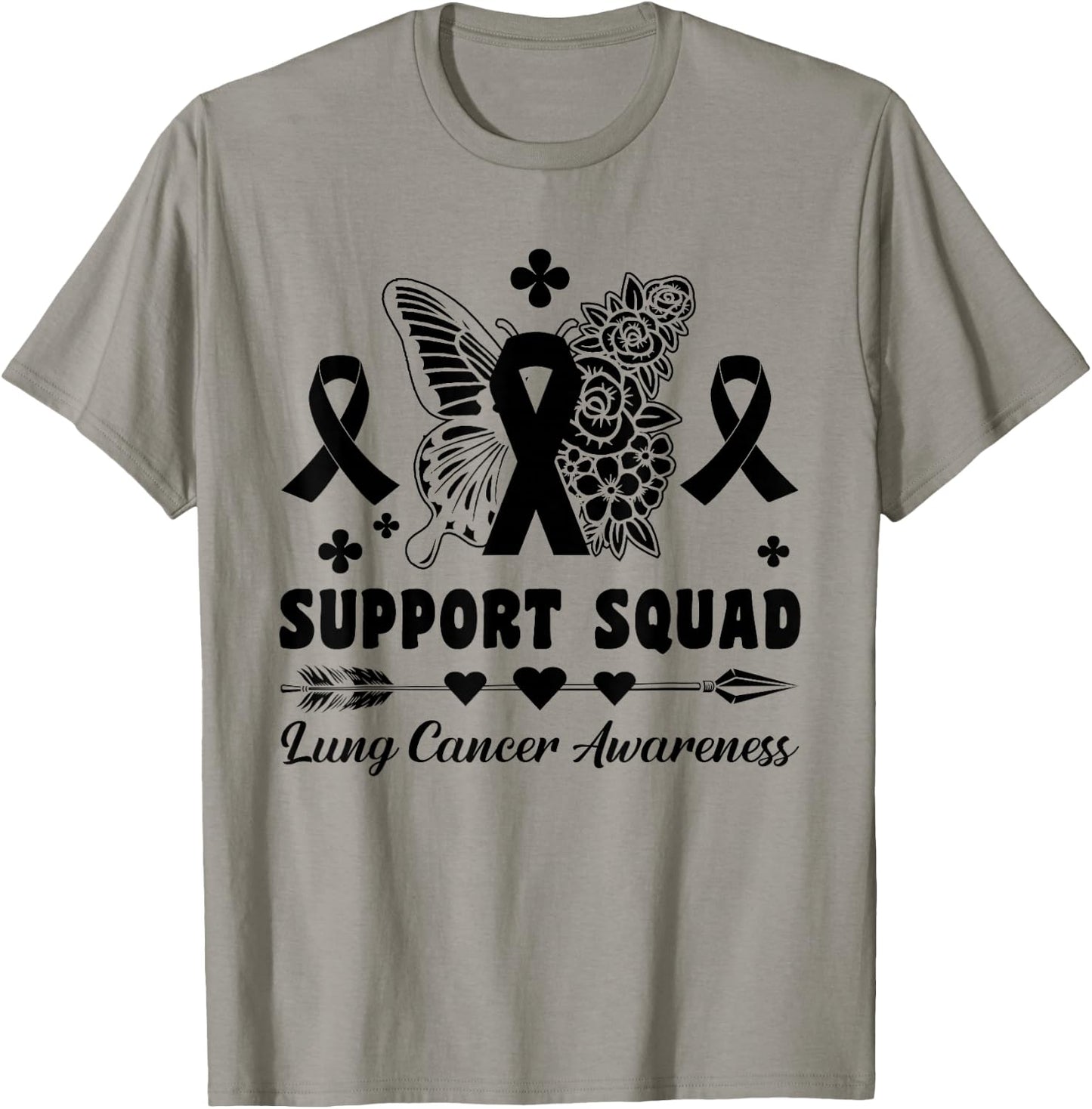 Butterflies Ribbon White Lung Cancer Awareness Support Squad T-Shirt - T-Shirt | Sand