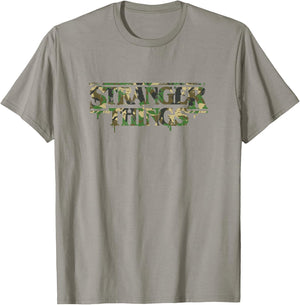Stranger Things Military Camouflage Dripping Paint Logo T-Shirt - T-Shirt | Sand