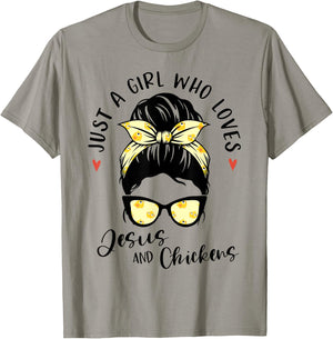Just A Girl Who Loves Jesus And Chickens Gift Poultry Farmer T-Shirt - T-Shirt | Sand