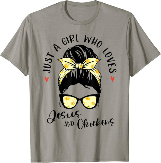 Just A Girl Who Loves Jesus And Chickens Gift Poultry Farmer T-Shirt - T-Shirt | Sand