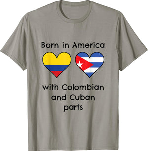 Born In America With Colombian and Cuban Parts Funny Flags T-Shirt - T-Shirt | Sand